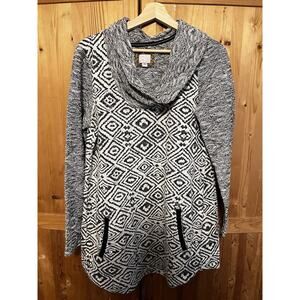 Anthropologie Postmark black white cowl neck long sleeve Konya tunic pockets L